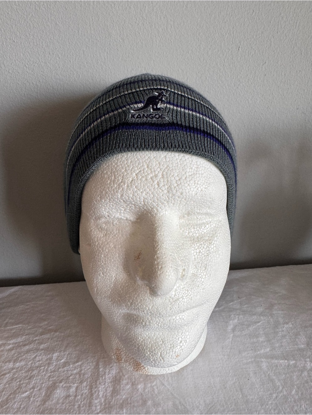 Kangol Gray Beanie with Navy Stripe